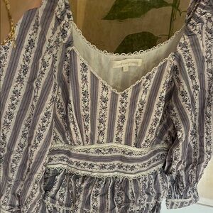 LoveShackFancy Striped Floral Blouse - Purple and Cream